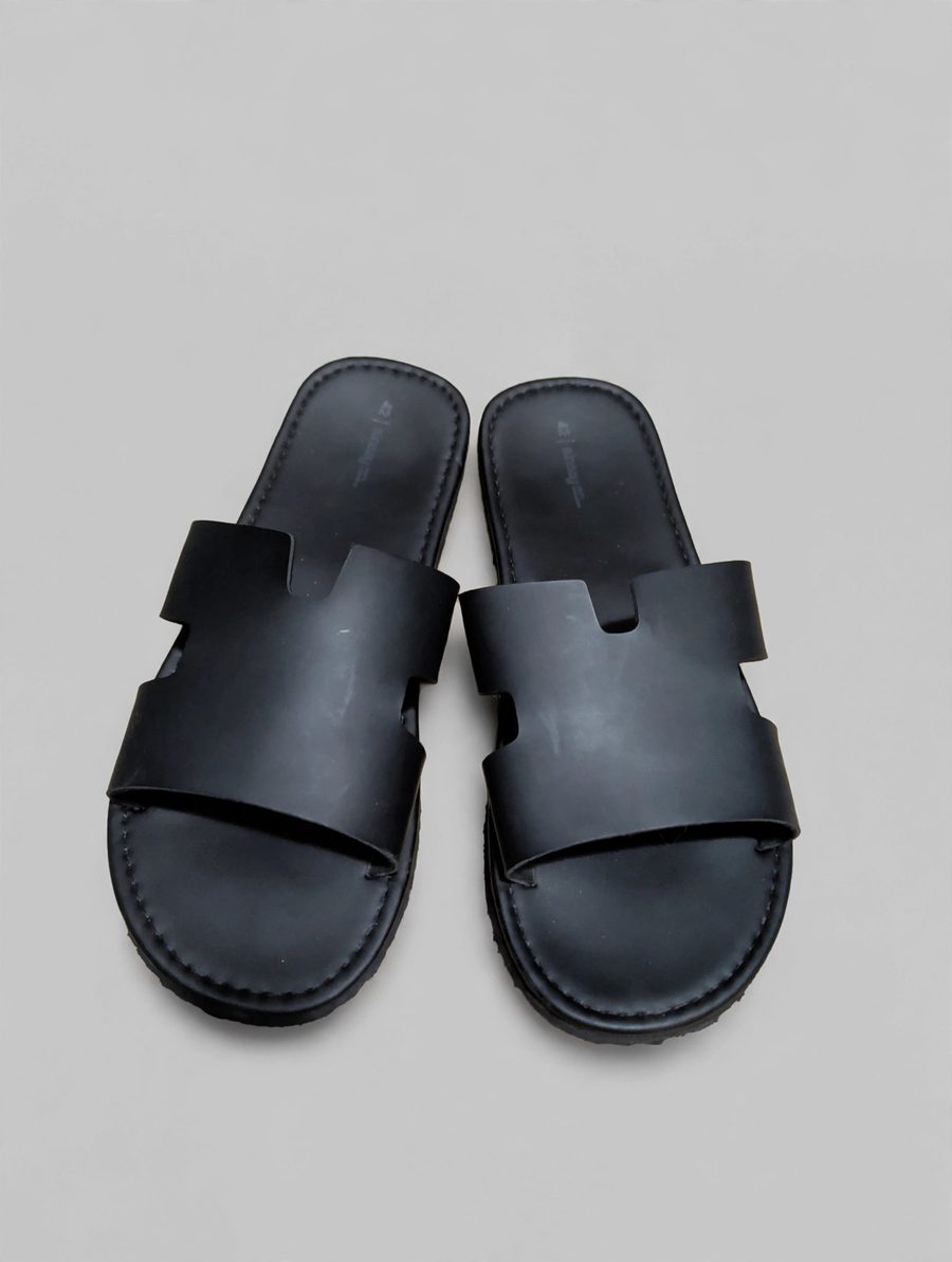 Black H-style slide sandals