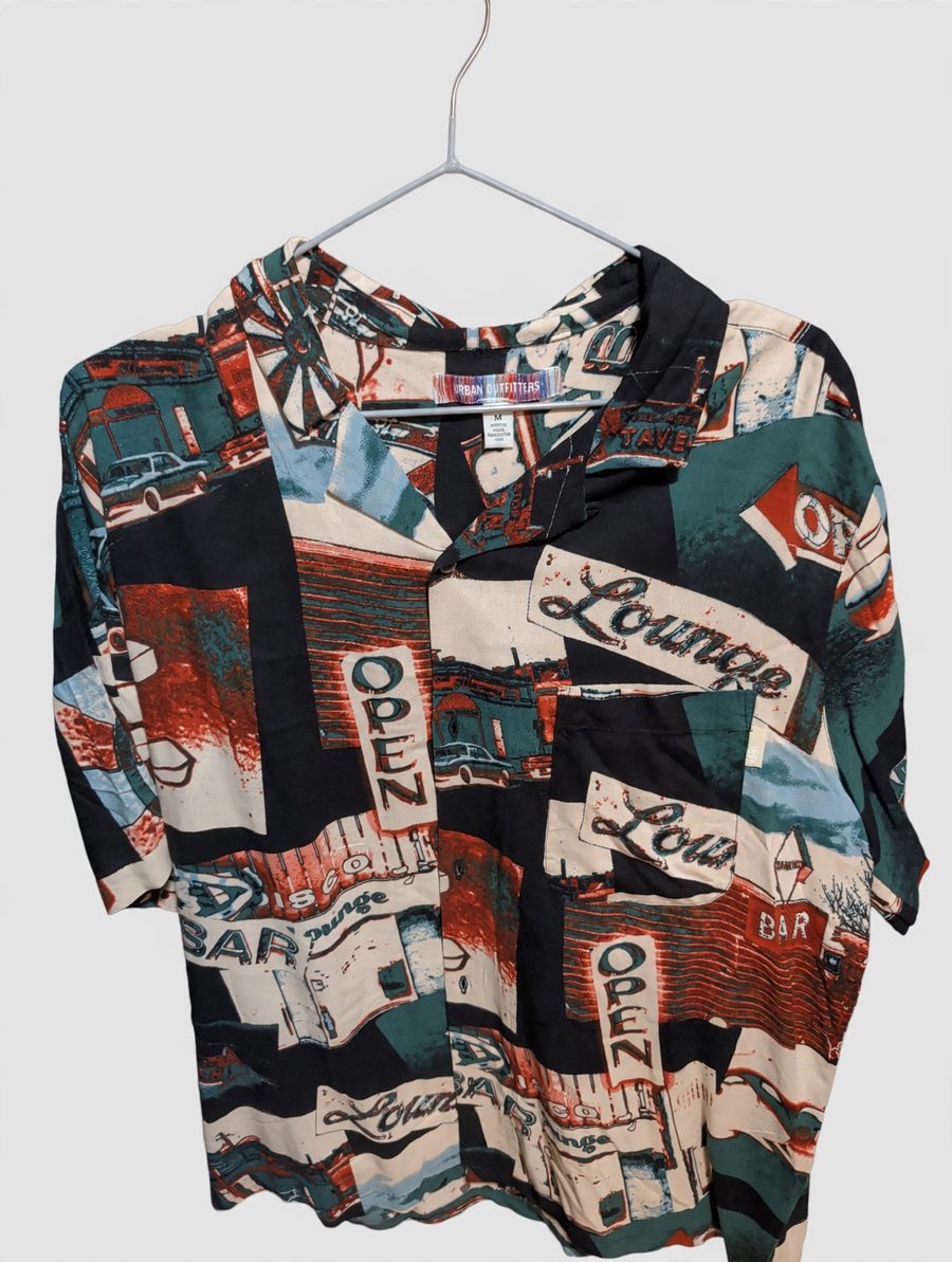Urban Outfitters retro bar-print long-sleeve button-down