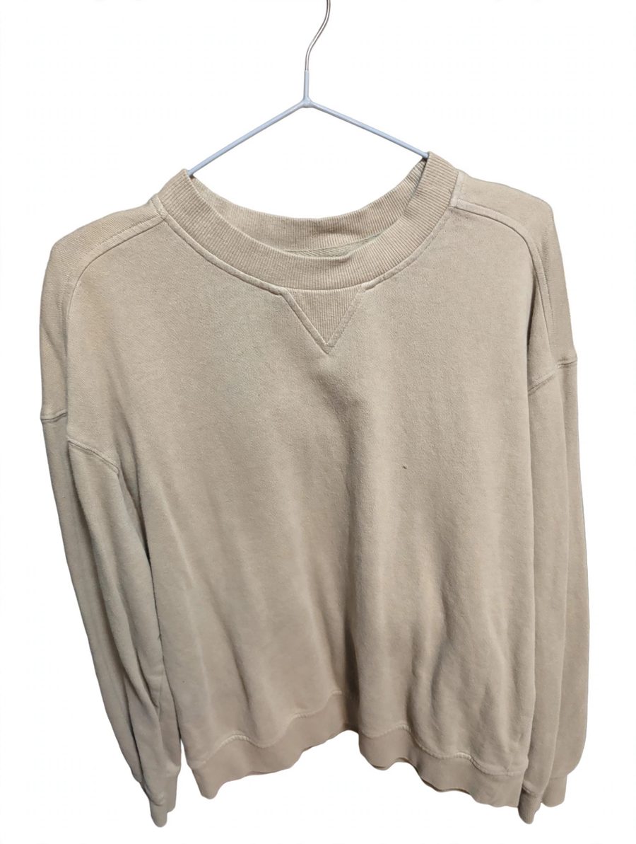 Tan crewneck sweatshirt with V-gusset