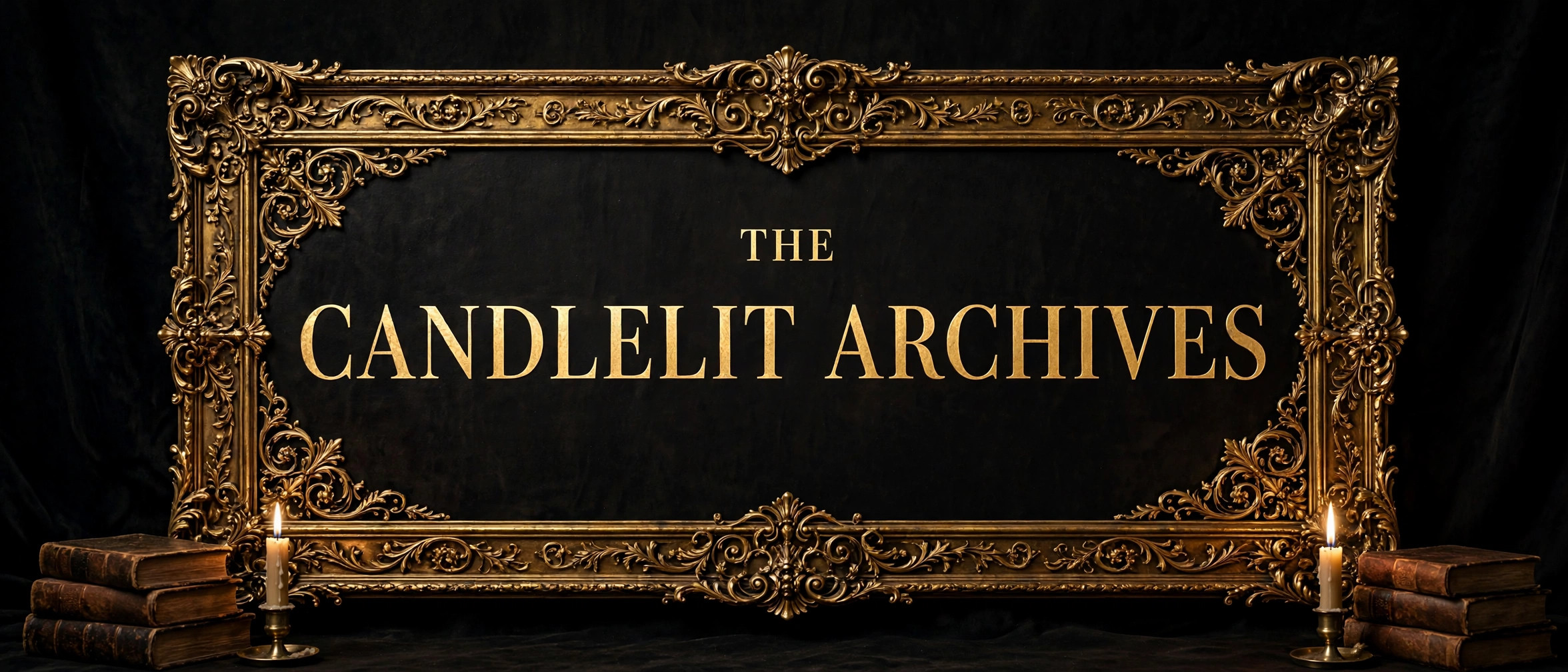 The Candlelit Archives, in ornate gilded lettering