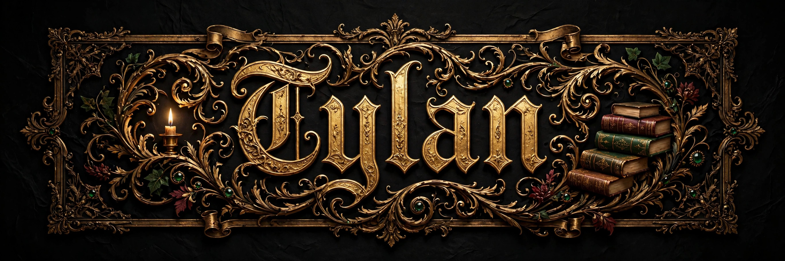 Tylan, in ornate gilded lettering